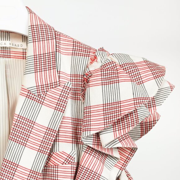 Veronica Beard Rosa Red & White Plaid Ruffle-Sleeve Vest - Picture 5 of 11